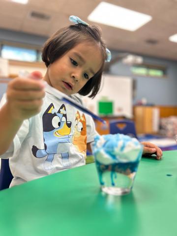 A person doing an experiment in a youth science class